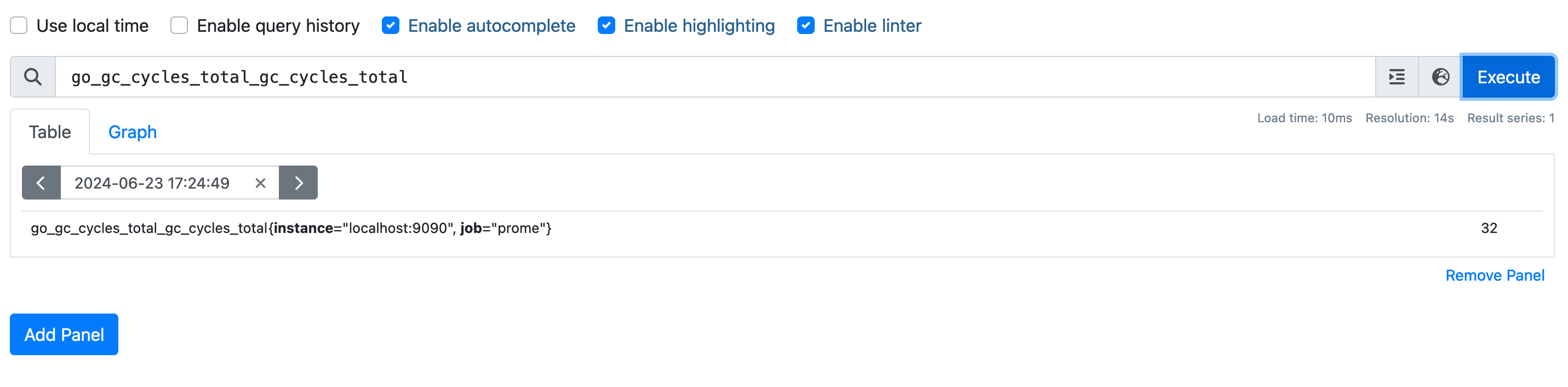 Prometheus metrics table