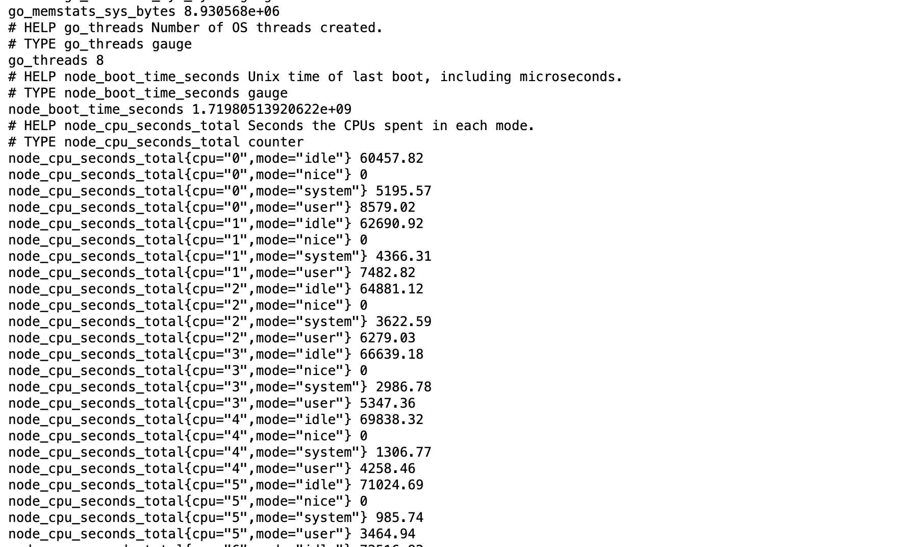 Node exporter metrics